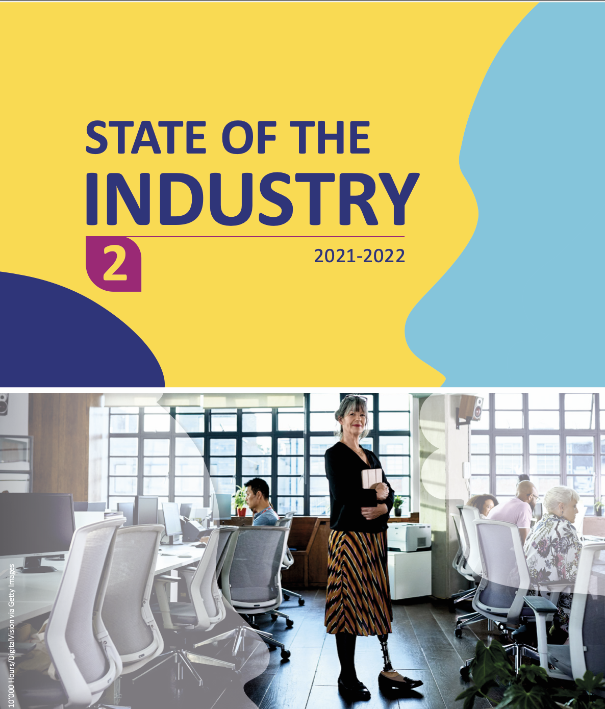 Report cover - woman with grey hair standing in an office environment