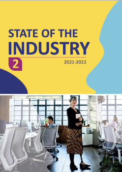 Report cover - woman with grey hair standing in an office environment